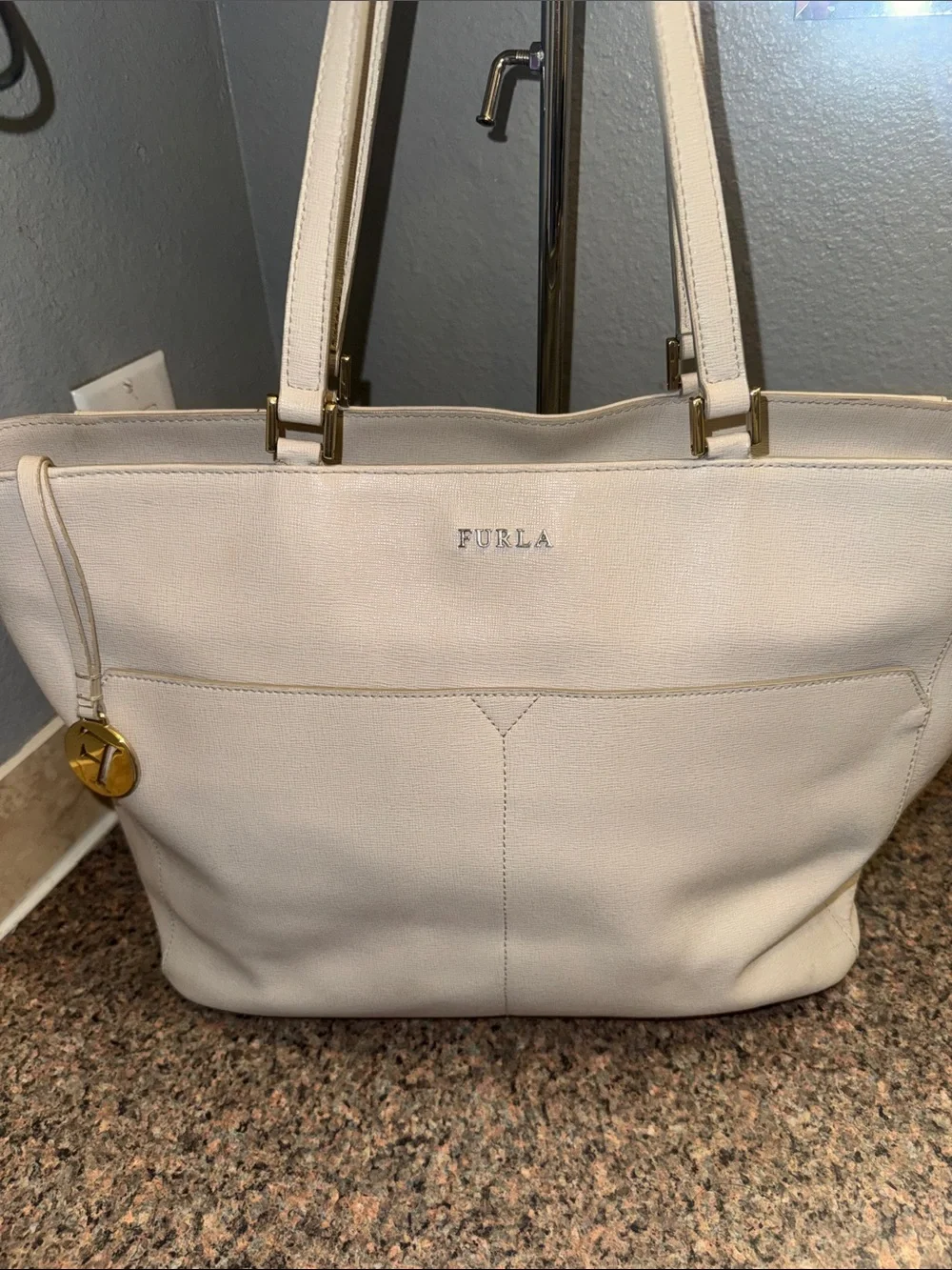 Furla Off-White Leather Tote EUC